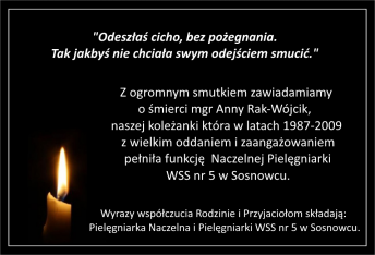 Z ogromnym smutkiem zawiadamiamy o śmierci mgr Anny Rak-Wójcik.